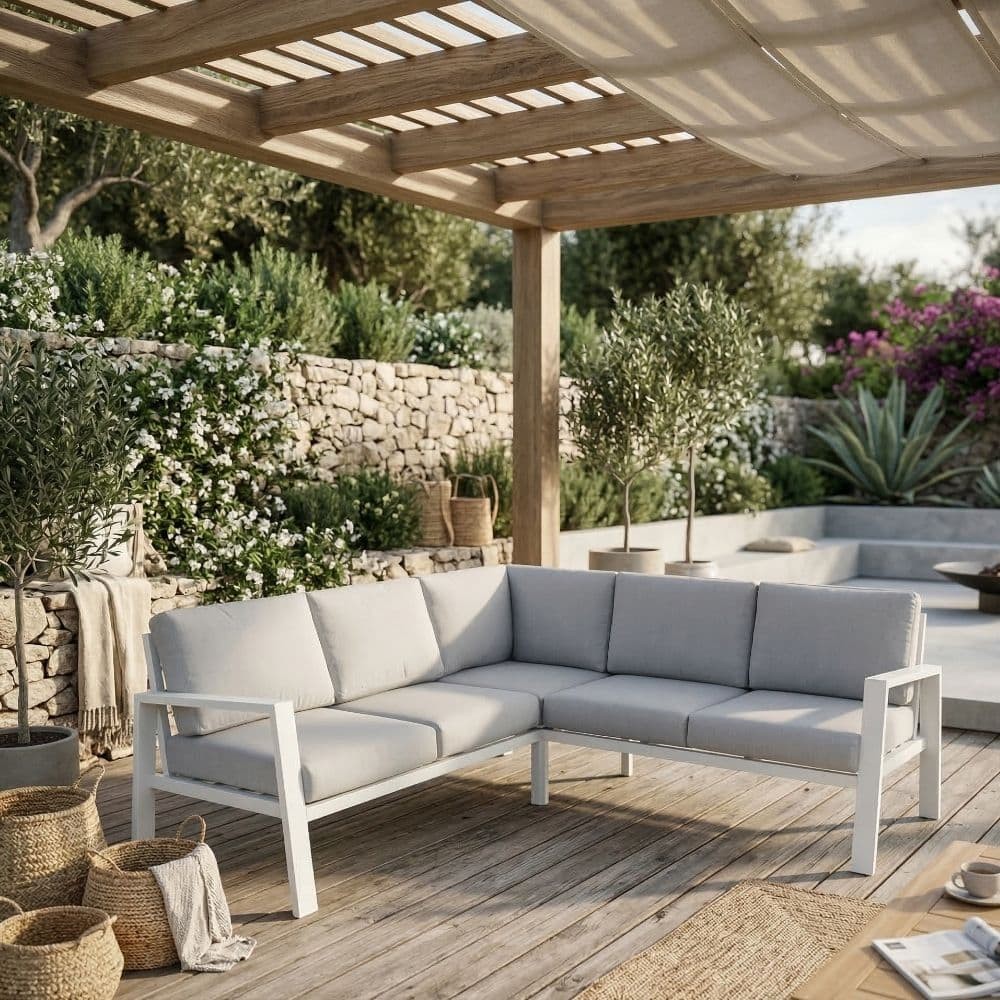 Divano Angolare Giardino Thais Alluminio Bianco