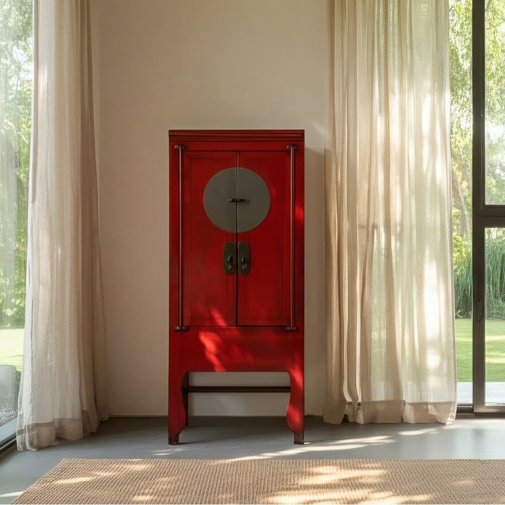 Armadio Rosso Orientale Legno Pino Riciclato 83x195 cm