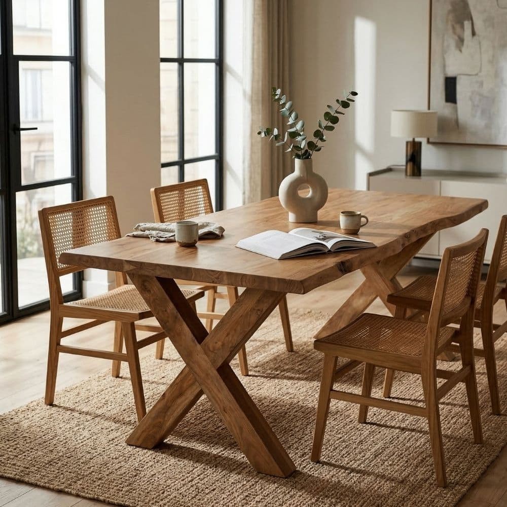 Mesa Comedor Madera Acacia Borde Irregular 240x100 - fanmuebles