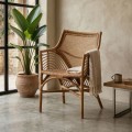 Fauteuil Rotin et Métal Style Boho - Décoration - Marron 56 x 84 x 54 cm