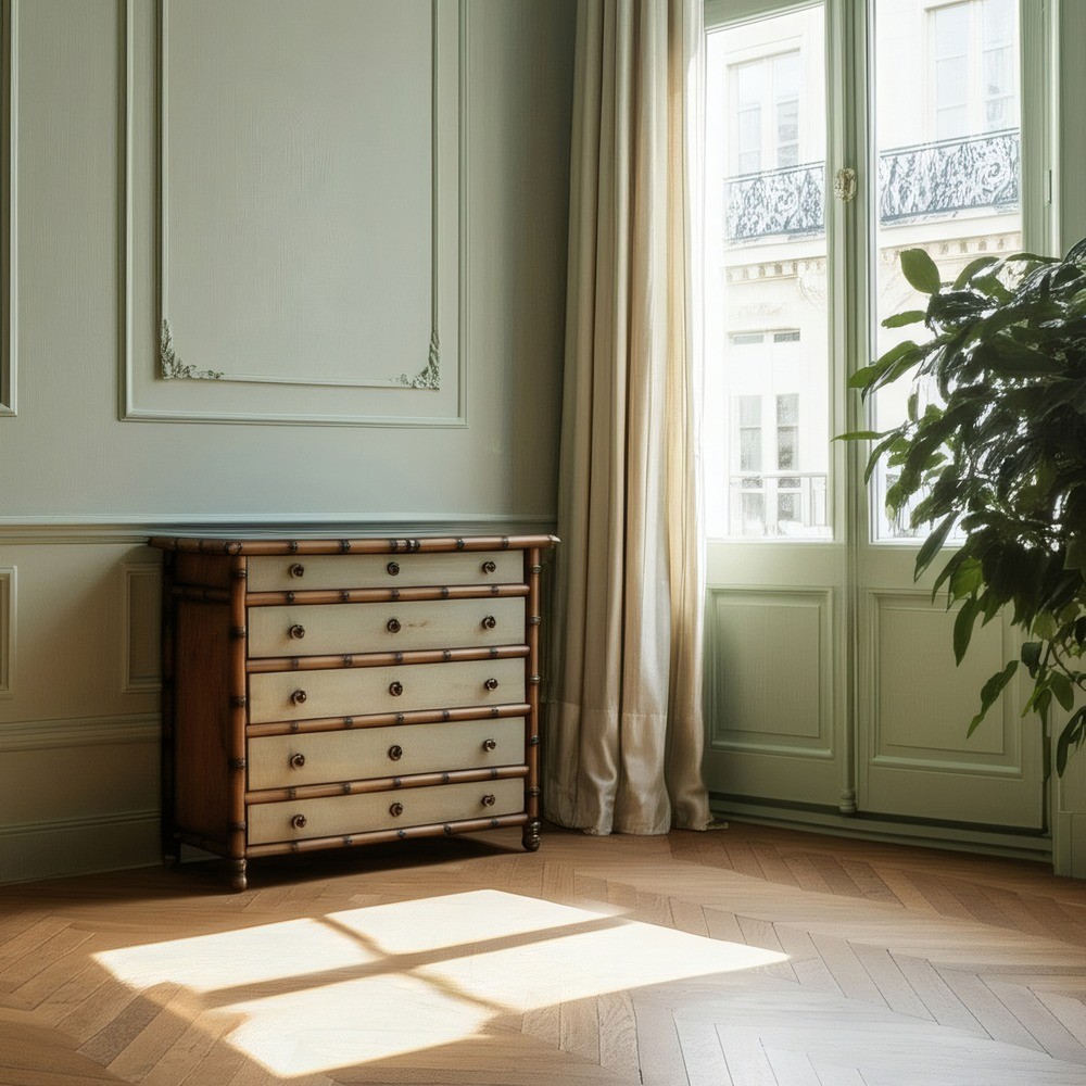 Commode Coloniale Bois de Mindi 4 Tiroirs 95x85 cm