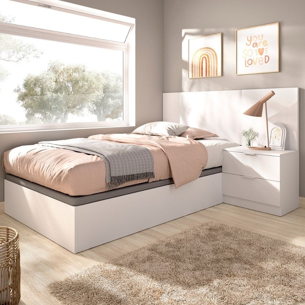 Testiera + Comodino + Contenitore Flow Bianco