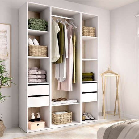 Offener Kleiderschrank Suit Weiß und Natur - fanmuebles