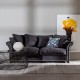 Sofá 3 Lugares Clássico Tachas Cinza Escuro - 228x100x97cm
