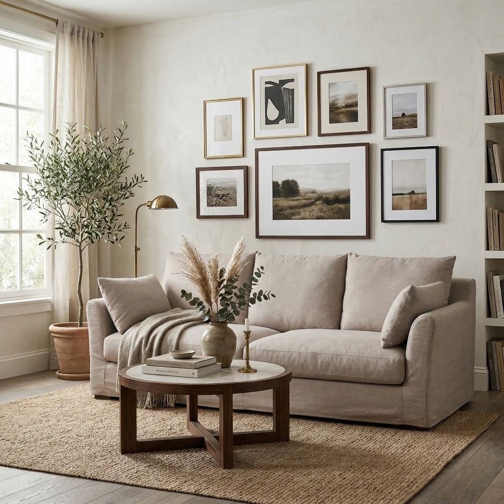 Canapé 3 Places Grand Beige Tissu - fanmuebles
