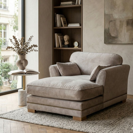 Divano Chaise Longue Beige Antimacchia e Viscoelastico