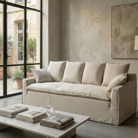 SOFÁ 4 PLAZAS CREMA TEJIDO SALÓN 220 X 100 X 91 CM