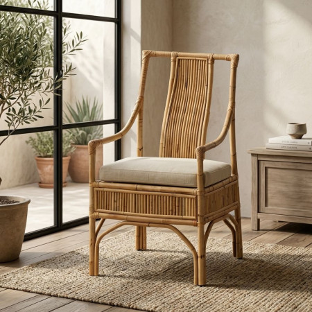 Poltrona Rattan Naturale e Cuscino 54x96x65 cm - fanmuebles