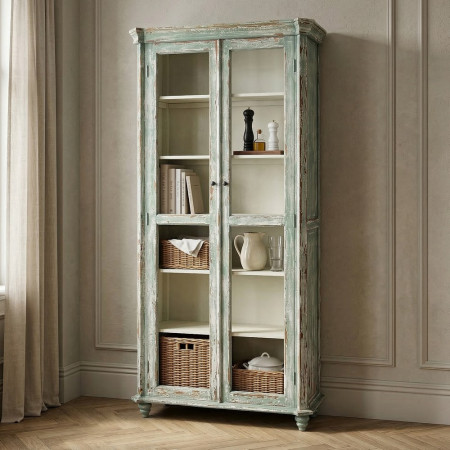 VITRINA MADERA RECICLADA SALÓN 101 X 44 X 216 CM