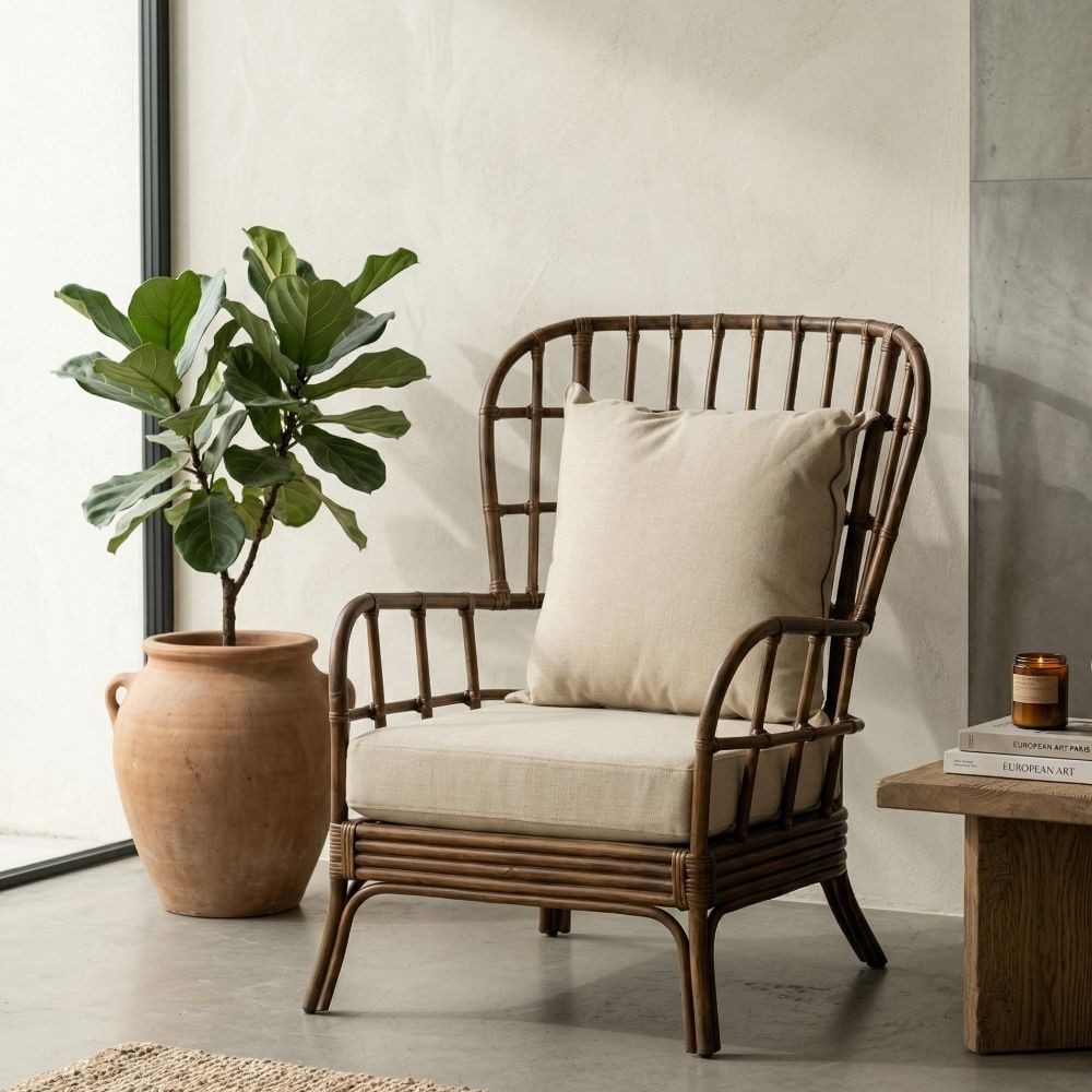 Poltrona Pavão Rattan Natural 82x108x78 cm - fanmuebles