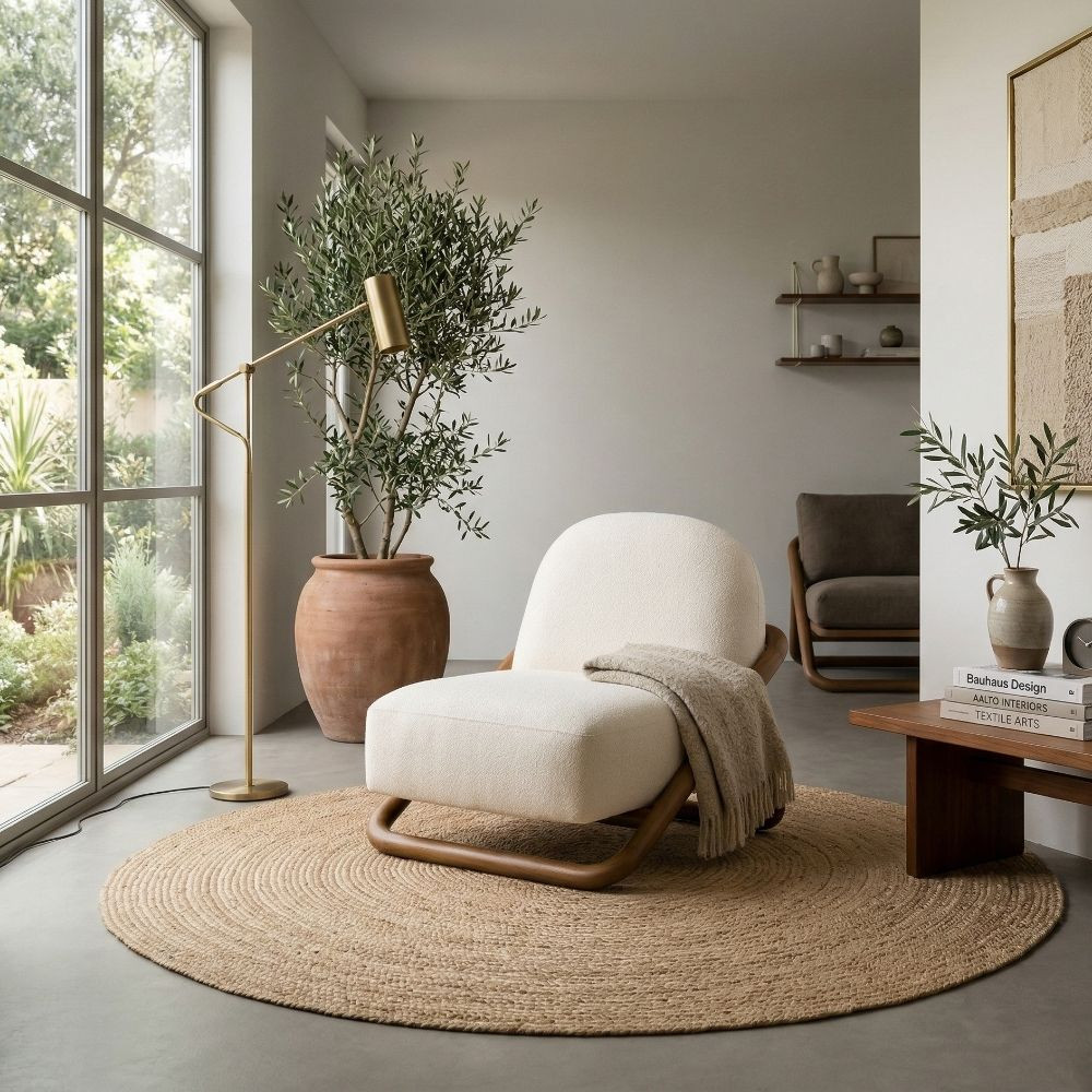 Fauteuil Bois de Teck et Tissu Naturel 75 cm - fanmuebles