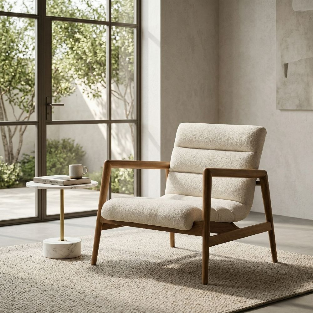 Fauteuil Mid-Century en Teck et Tissu Naturel 79 x 76 cm