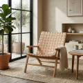 Fauteuil de Salon Teck et Cuir - Beige 74 x 75 x 78 cm