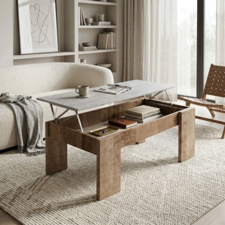 Mesa de centro elevable London Gris Estuco - Roble 100 x 45 x 50 cm