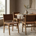 SILLA MARRÓN MADERA TECA-PIEL SALÓN 50 X 56 X 87 CM