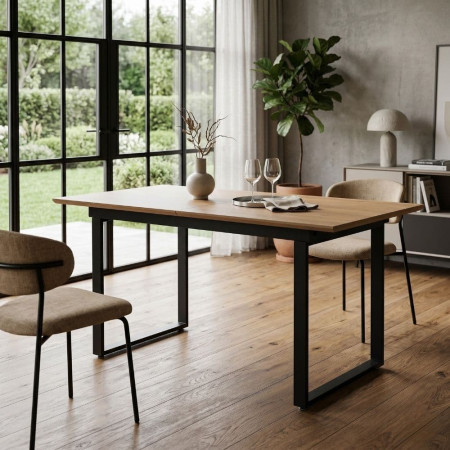 MESA EXTENSIBLE NATURAL DM-METAL SALÓN 120 X 80 X 76 CM