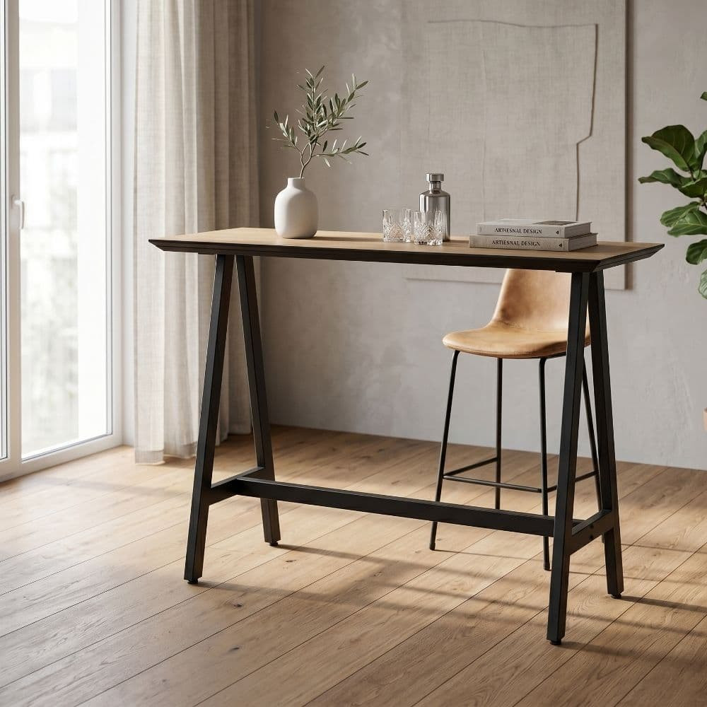 MESA ALTA NEGRO-NATURAL DM-METAL MUEBLES 138 X 50 X 100 CM