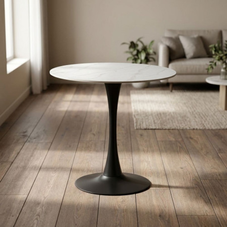 MESA REDONDA BLANCO PIEDRA SINTERIZADA 80 X 80 X 75 CM