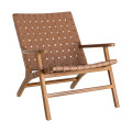 BUTACA MARRÓN MADERA TECA-PIEL SALÓN 74 X 78 X 75 CM
