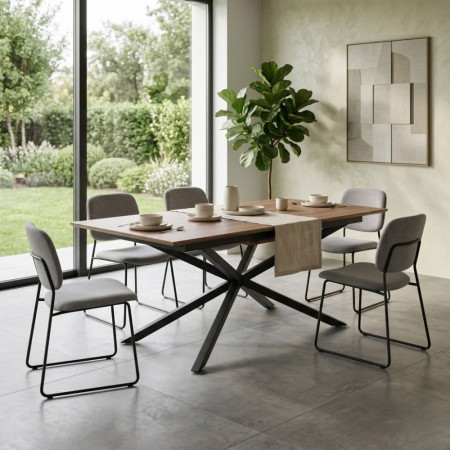 MESA EXTENSIBLE NATURAL DM-METAL SALÓN 160 X 90 X 76 CM