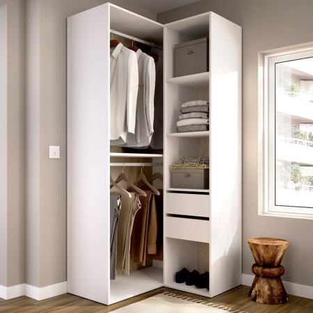 Eck-Kleiderschrank Suit Weiß Natur Reversibel 84x104 cm - fanmuebles