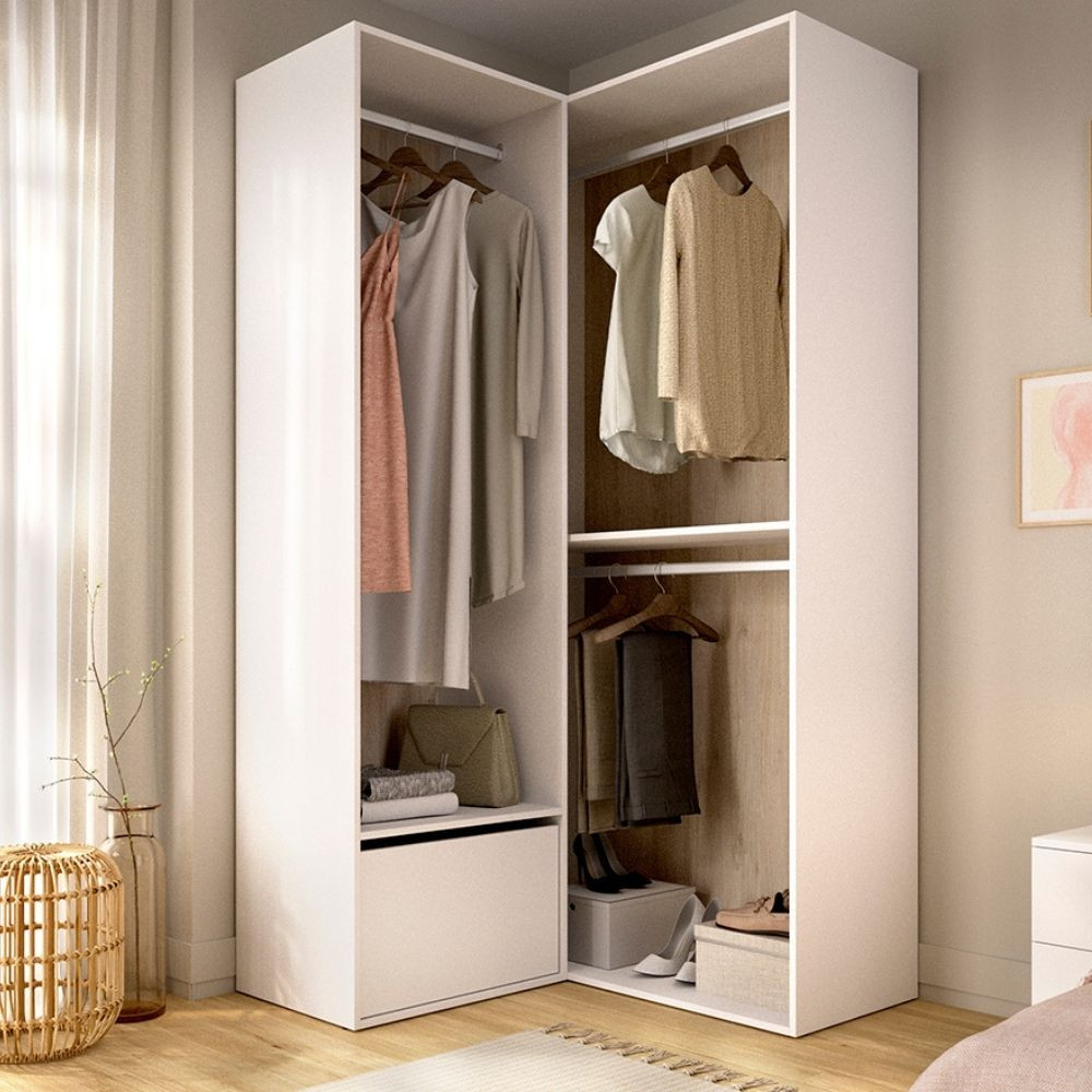 Dressing d'Angle Ouvert Suit avec Range-chaussures Blanc Réversible 105x104 cm - fanmuebles