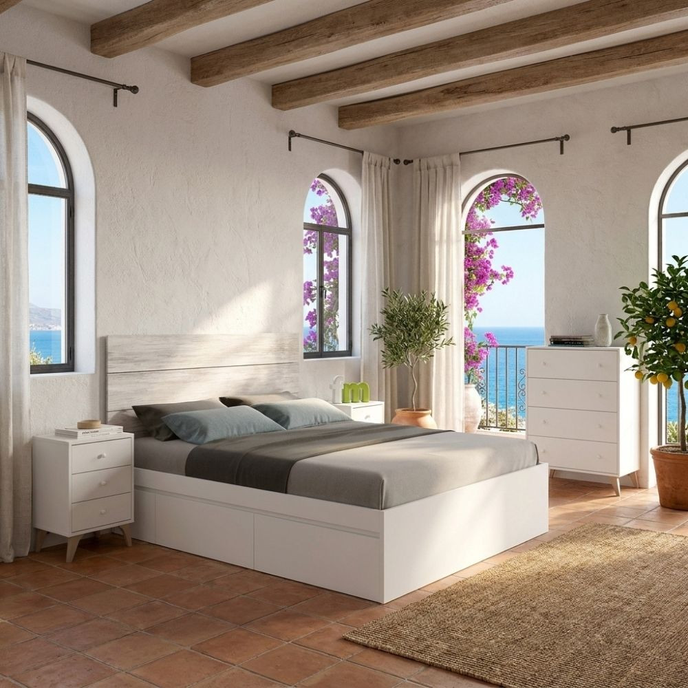 Quarto doce em branco , Conforto e gavetas de cama- Mobiliário