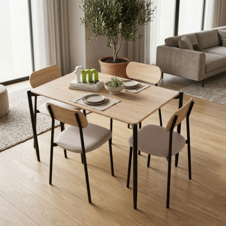 Conjunto Mesa y 4 Sillas Naeba Industrial Roble Beige - fanmuebles