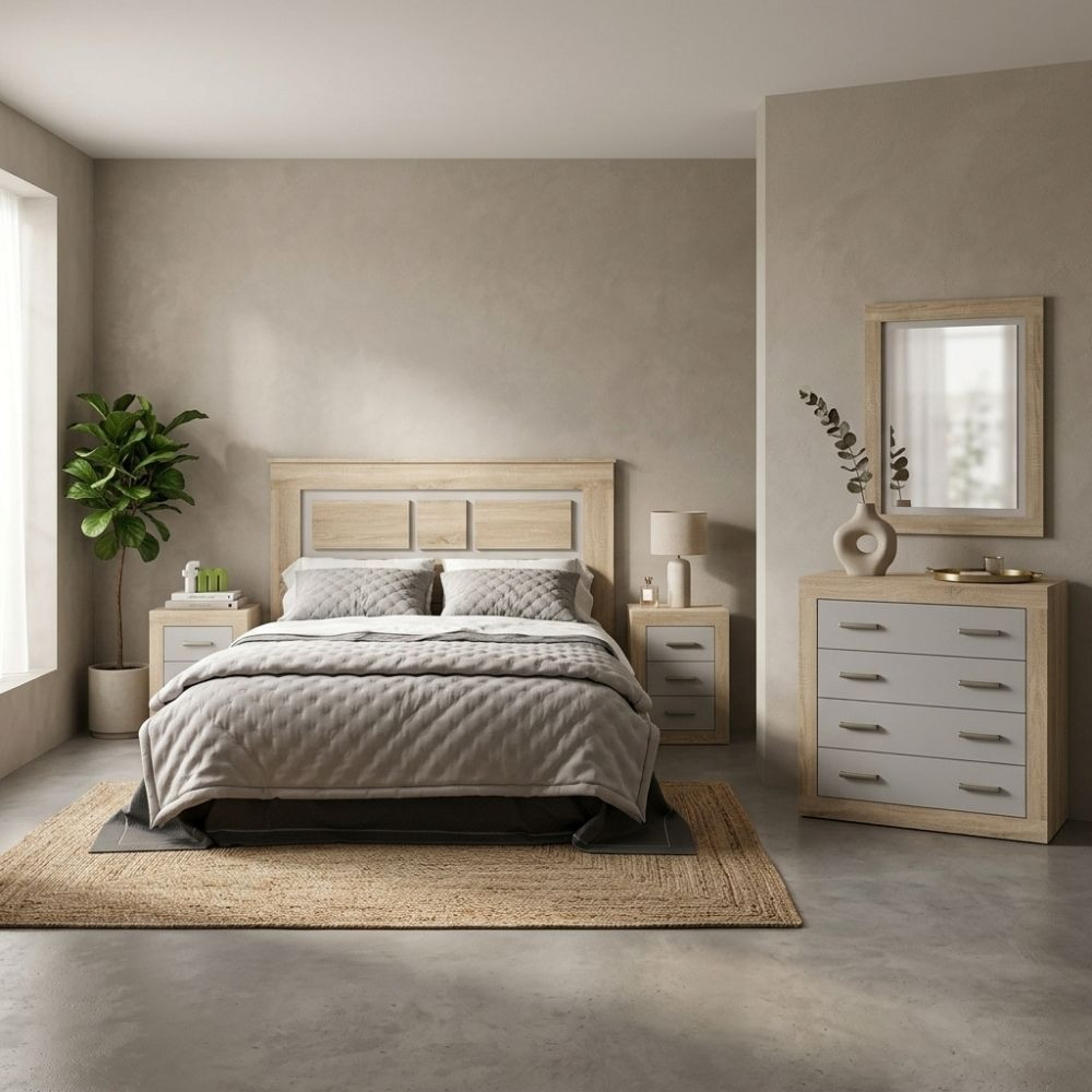 Pack Dormitorio Dafne Roble y Blanco - fanmuebles