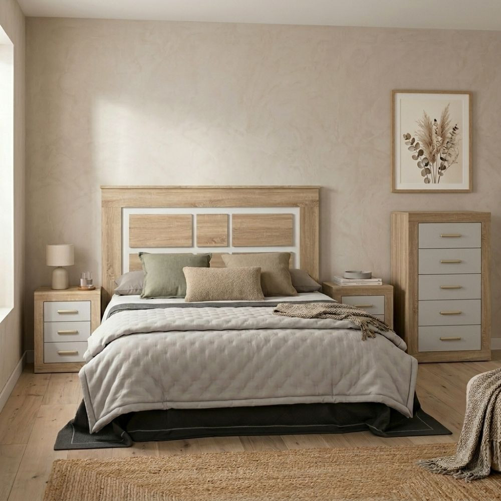 Pack Dormitorio Dafne 4 Piezas - Roble y Blanco - fanmuebles