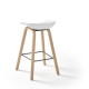 Lot 2 Tabourets de Bar Turin Blanc Pieds Chêne - fanmuebles