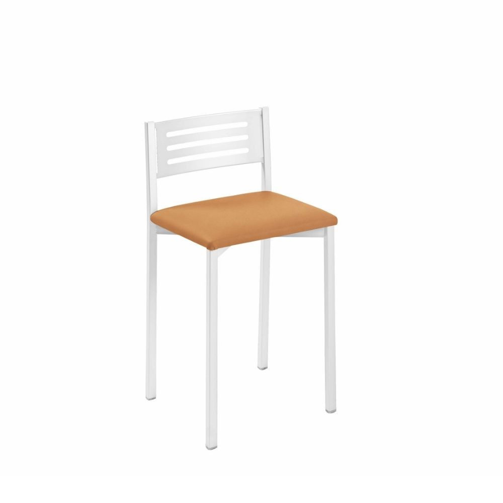 Taburete bajo con respalo Kelsa Blanco asiento tapizado en tela Domus color Habana (marrón claro)
