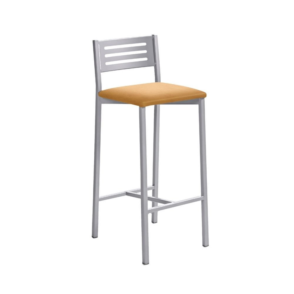 Taburete barra medio con respalo Kelsa Aluminio asiento tapizado en tela Domus color Habana (marrón claro)