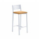 Taburete barra medio con respalo Kelsa Blanco asiento tapizado en tela Domus color Habana (marrón claro)