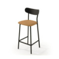 Tabouret mi-hauteur avec dossier Eva noir texturé tapissé 41 x 94 x 40 cm