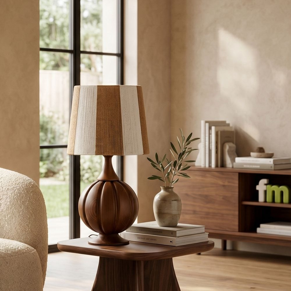 LÁMPARA MESA MARRÓN TEJIDO-MADERA 24 X 24 X 47,50 CM