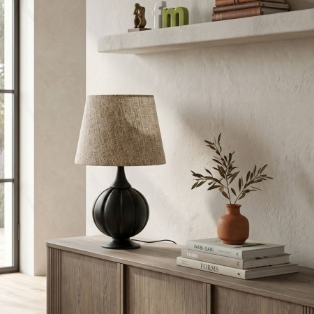 LÁMPARA MESA NEGRO TEJIDO-MADERA 24 X 24 X 47,50 CM