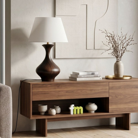 LÁMPARA MESA MARRÓN TEJIDO-MADERA 34 X 34 X 50 CM