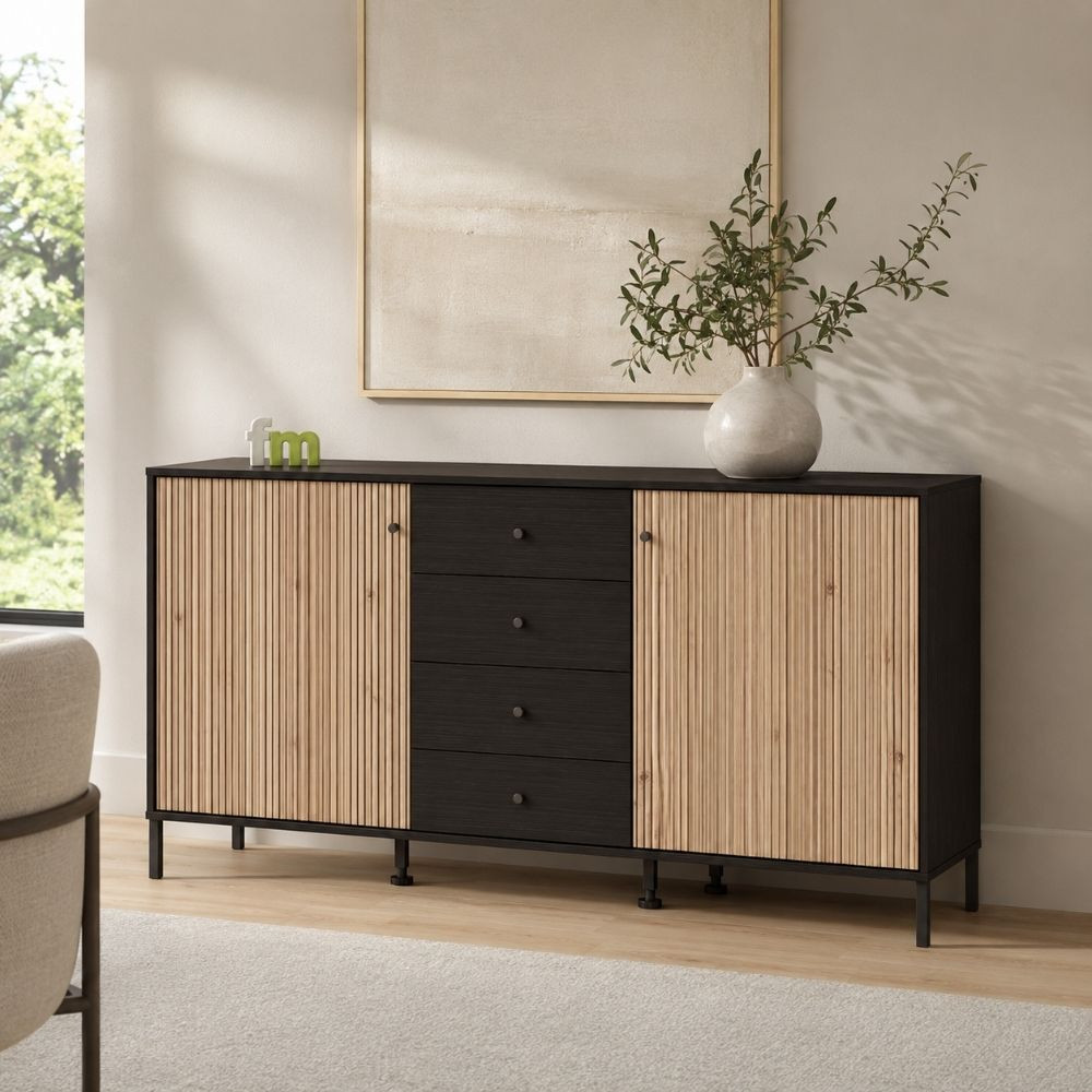 Sideboard Aquitania Ebony - Natural: Modern und funktional