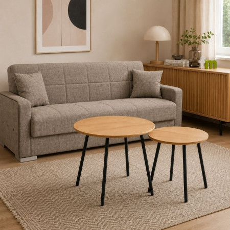 2er Set Runde Beistelltische Asama Eiche und Schwarz - fanmuebles