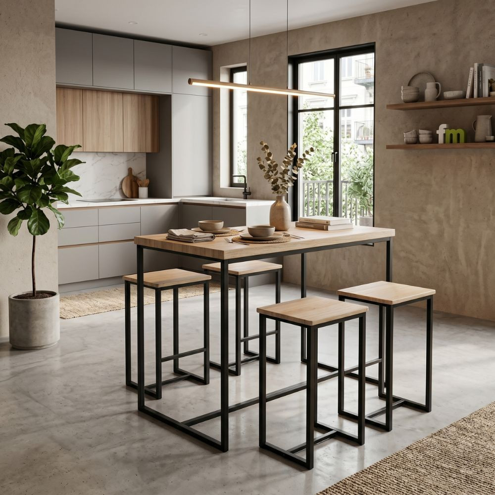 Conjunto Nagano Mesa Alta y Taburetes Industrial - fanmuebles