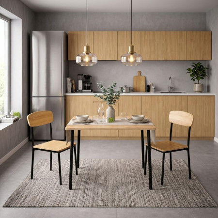 Tischset und 2 Stühle Industriell Eiche Schwarz