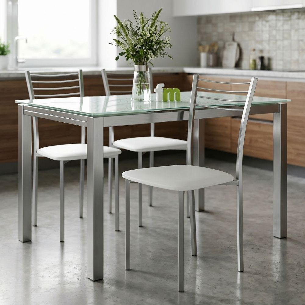Chaise de Cuisine Colin Tapissée PVC Blanc Métal
