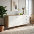 Aparador Bilbao 2 puetas 3 cajones Roble Artisan - Blanco 183 x 75 x 40 cm