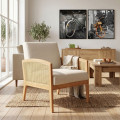 Butaca con brazos de madera y Ratán Siena tapizado tela Beige - Roble 65 x 85,5 x 81 cm