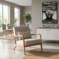 Butaca Roma inspiración nórdica en madera maciza Tapizada en tela Beige 64,5 x 75 x 80 cm