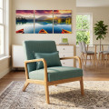 Butaca de madera maciza con brazos Roma tapizado tela Verde - Roble 64,5 x 75 x 80 cm
