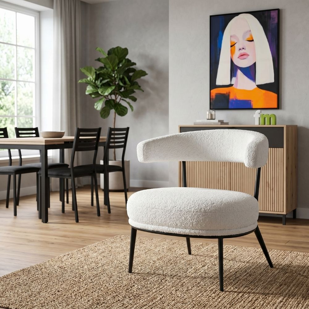 Butaca Oasis Tela Teddy Blanca Patas Metal - fanmuebles