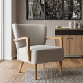 Tasia-Massivholzsessel mit Armlehnen, gepolstert mit beigem Stoff – Eiche 67 x 81,5 x 74 cm