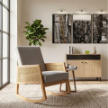 Mecedora de madera y Ratán Portia tapizado tela Beige - Natural 65 x 82 x 98 cm